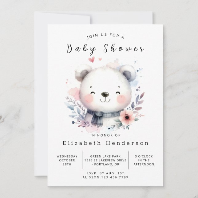 Invitation Baby shower d'ours en ligne chic (Devant)