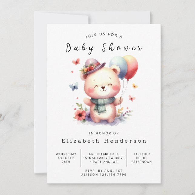 Invitation Baby shower d'ours en ligne moderne (Devant)