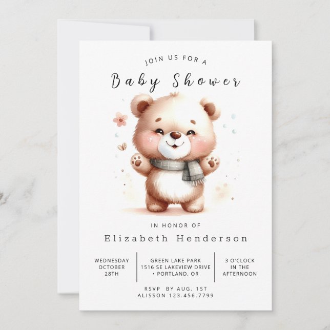 Invitation Baby shower d'ours en ligne rustique (Devant)