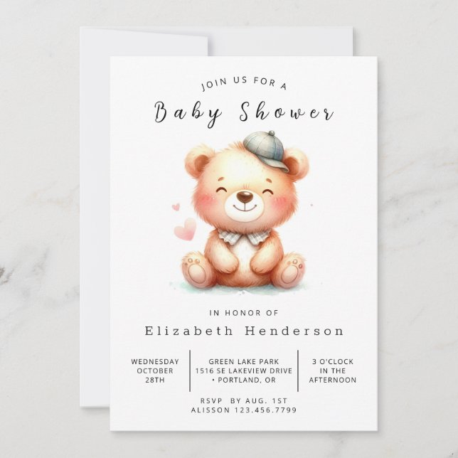 Invitation Baby shower d'ours en ligne rustique (Devant)
