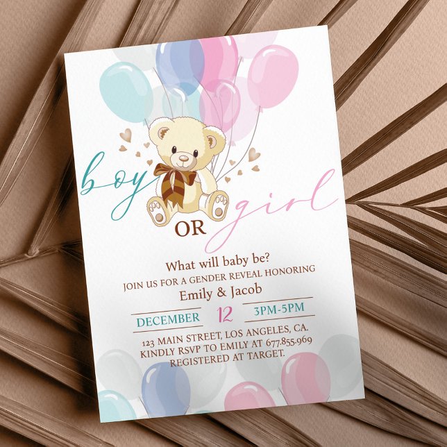 Invitation Baby shower d'ours en peluche bleu rose (Créateur téléchargé)