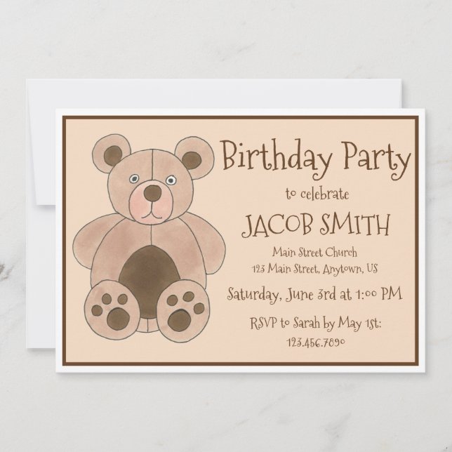 Invitation Baby shower d'ours en peluche Brown fête d'anniver (Devant)