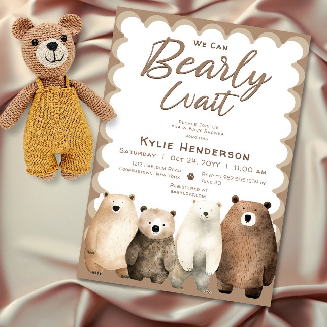 Invitation Baby shower d'ours en peluche d'attente neutre (Neutral Bearly Wait Teddy Bear Baby Shower Invitation)