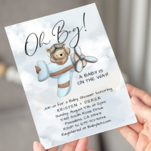 Invitation Baby shower d'ours en peluche de l'avion vintage