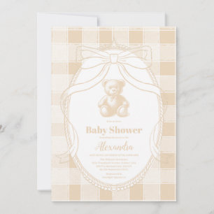 Invitation Baby shower d'ours en peluche En vichy neutre