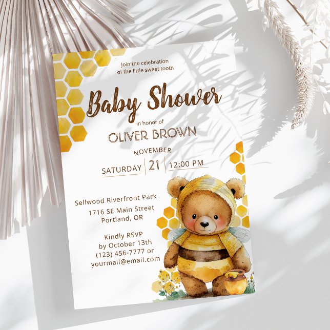 Invitation Baby shower d'ours en peluche miel et brun (Créateur téléchargé)
