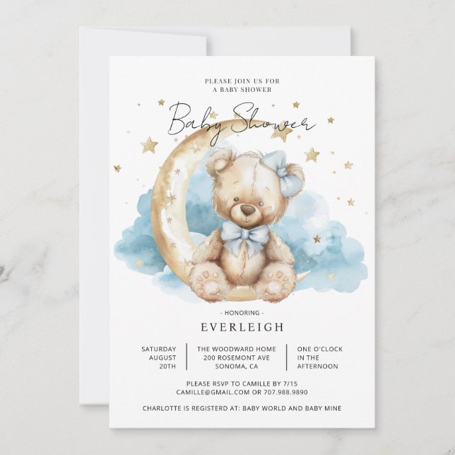 Invitation Baby shower d'ours en peluche mignon (Devant)