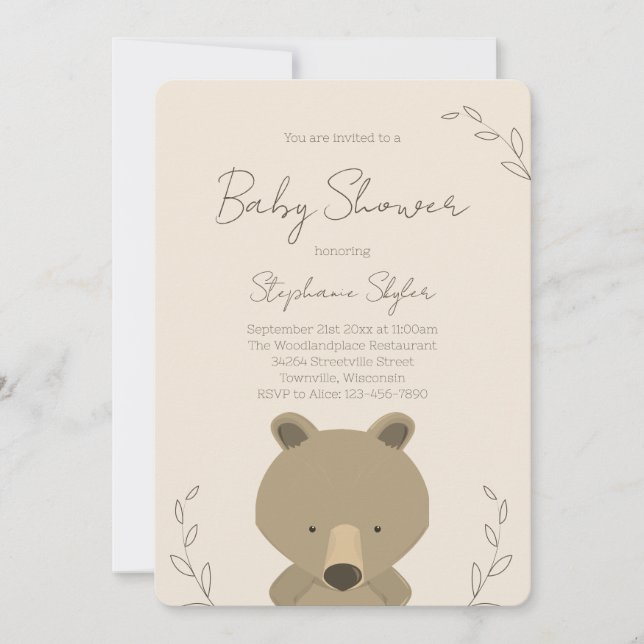 Invitation Baby shower d'ours en peluche mignon (Devant)