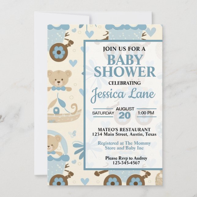 Invitation Baby shower d'ours en peluche mignonne Boy Invitat (Devant)
