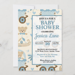 Invitation Baby shower d'ours en peluche mignonne Boy Invitat