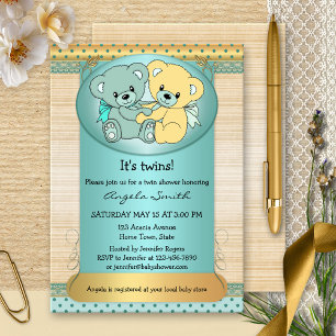 Invitation Baby shower d'ours en peluche Mint Gold