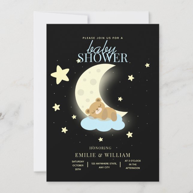 Invitation Baby shower d'ours en peluche modifiable peut atte (Devant)
