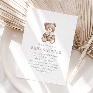Invitation Baby shower d'ours en peluche neutre En vichy simp
