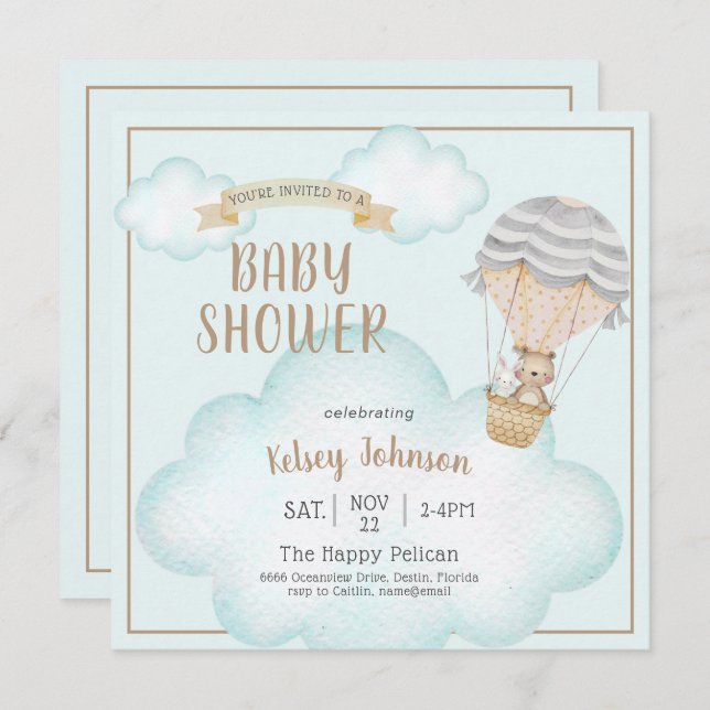 Invitation Baby shower d'ours en peluche neutres selon le sex (Devant / Derrière)