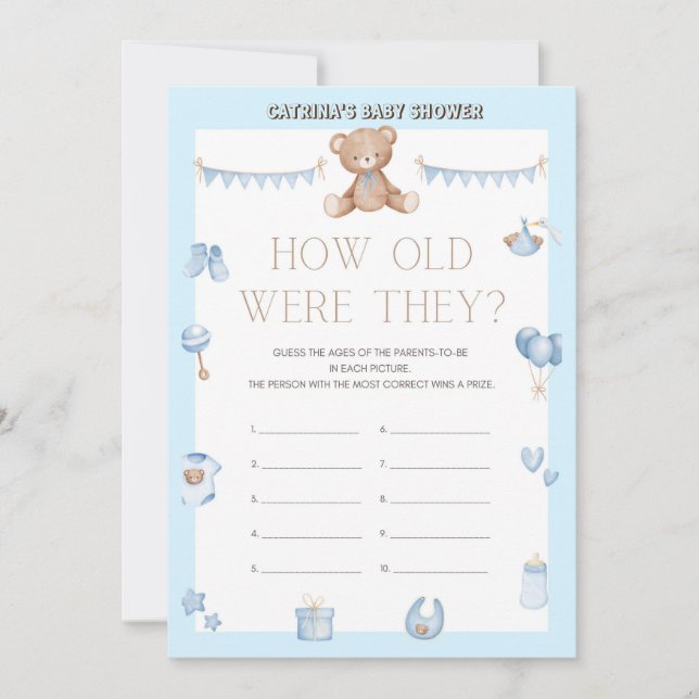 Invitation Baby shower d'ours en peluche - Nom modifiable, ta (Devant)