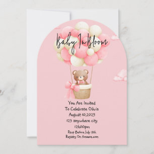 Invitation baby shower d'ours en peluche rose
