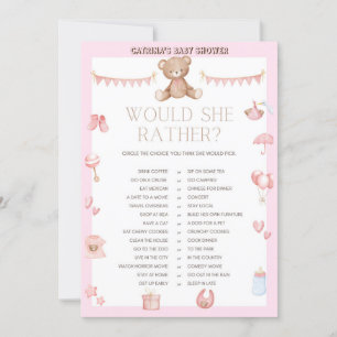 Invitation Baby shower d'ours en peluche rose - Nom modifiabl