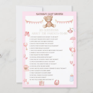 Invitation Baby shower d'ours en peluche rose - Nom modifiabl