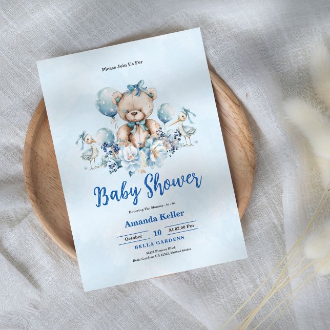 Invitation Baby shower d'ours en tourbe bleu (Créateur téléchargé)