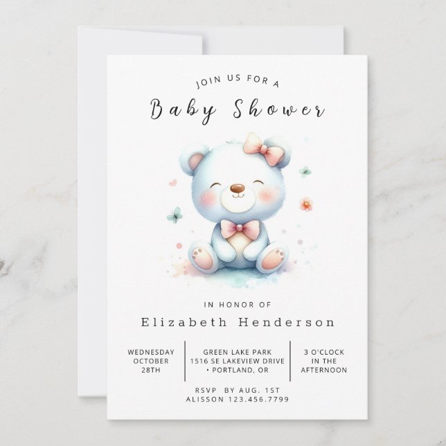Invitation Baby shower d'ours imprimable enchanté (Devant)