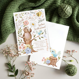 Invitation Baby shower d'ours mignon en bois floral