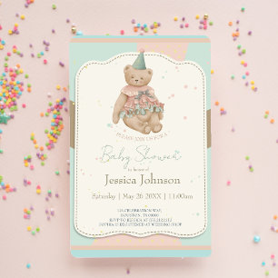 Invitation Baby shower d'ours mignonne Candy
