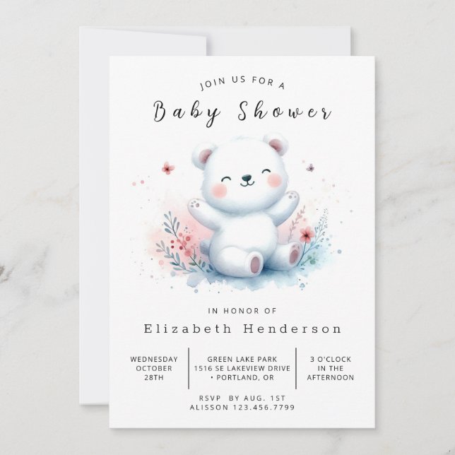 Invitation Baby shower d'ours moderne à imprimer (Devant)