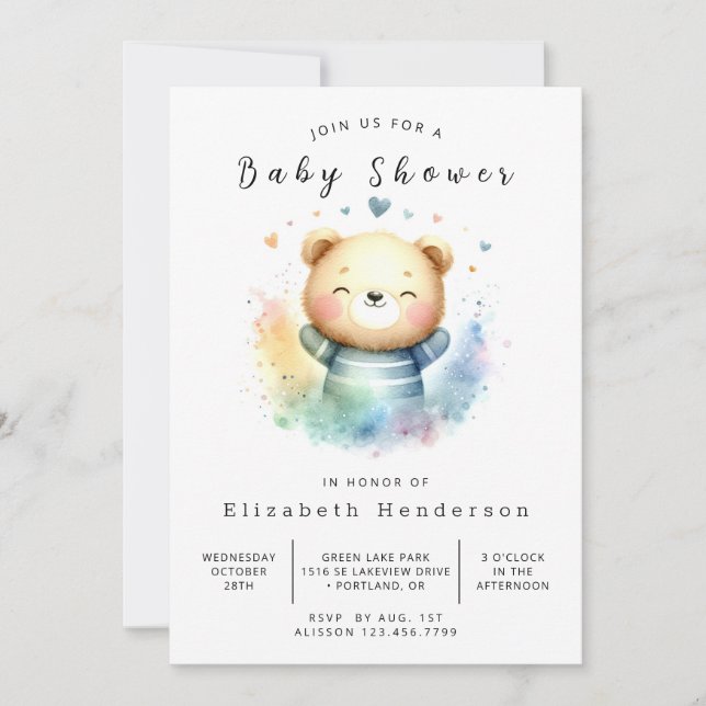 Invitation Baby shower d'ours moderne à imprimer (Devant)