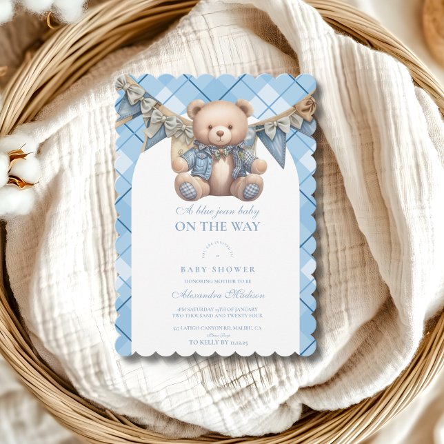 Invitation Baby shower d'ours moderne Denim Teddy (Créateur téléchargé)