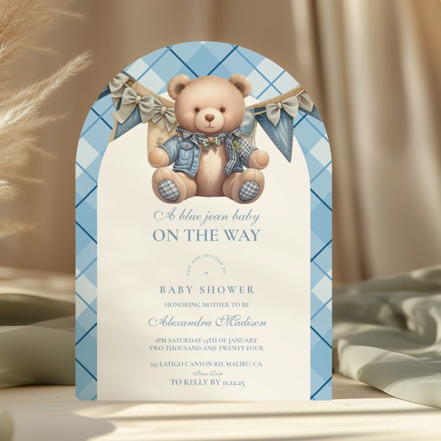 Invitation Baby shower d'ours moderne Denim Teddy (Créateur téléchargé)