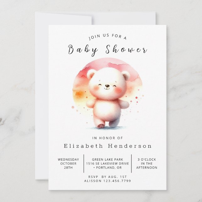 Invitation Baby shower d'ours moderne modifiable (Devant)