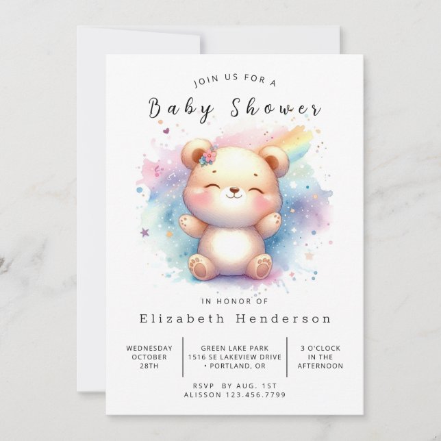 Invitation Baby shower d'ours modifiable Whimsical (Devant)