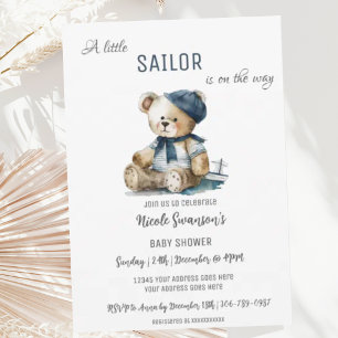 Invitation Baby shower d'ours nautique de la Marine