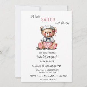Invitation Baby shower d'ours nautique rose