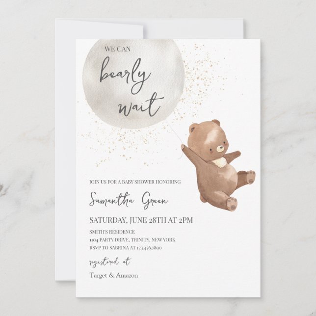 Invitation Baby shower d'ours neutre pour les hommes (Devant)