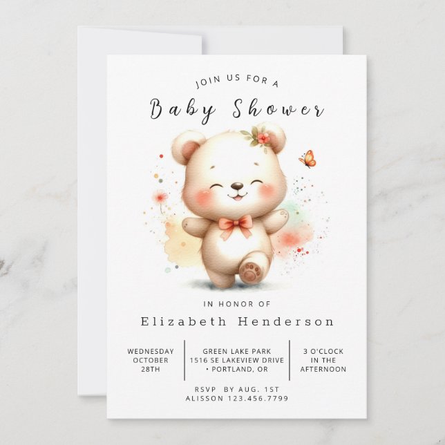 Invitation Baby shower d'ours numérique amusant (Devant)