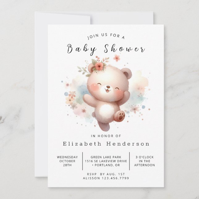 Invitation Baby shower d'ours numérique amusant (Devant)
