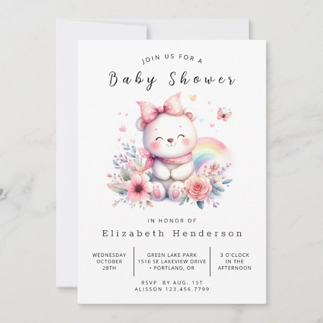 Invitation Baby shower d'ours numérique bébé (Devant)