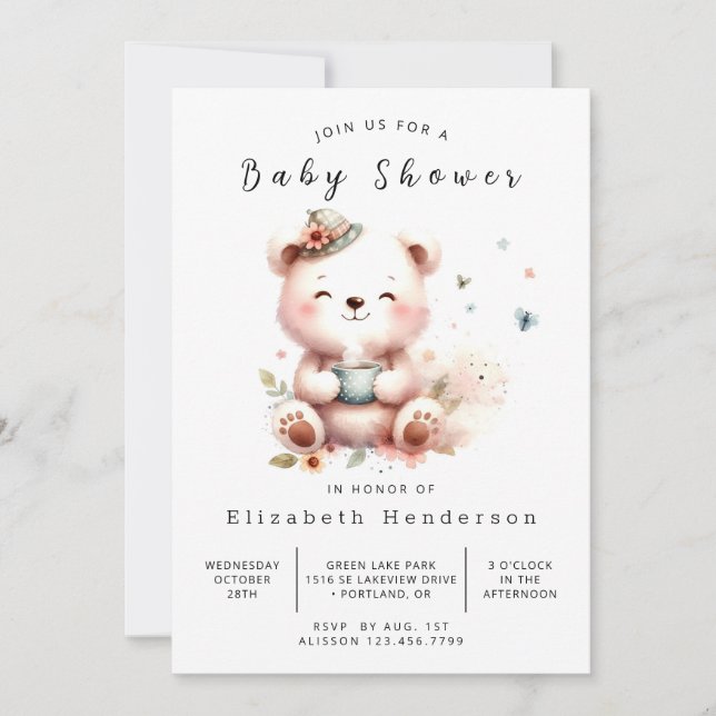 Invitation Baby shower d'ours numérique de Bohême (Devant)