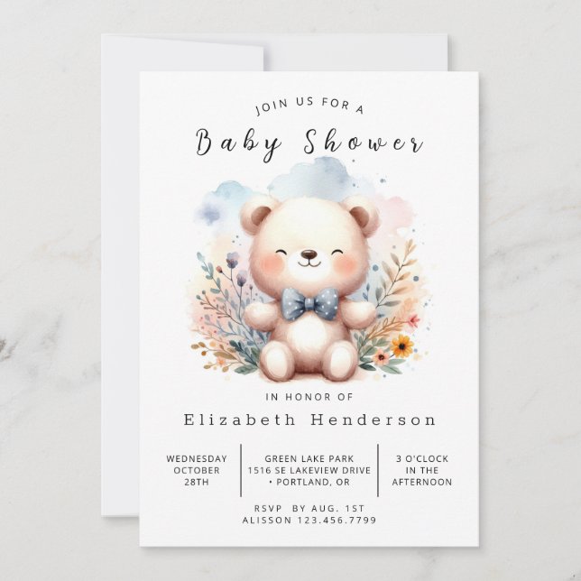 Invitation Baby shower d'ours numérique enchâssé (Devant)