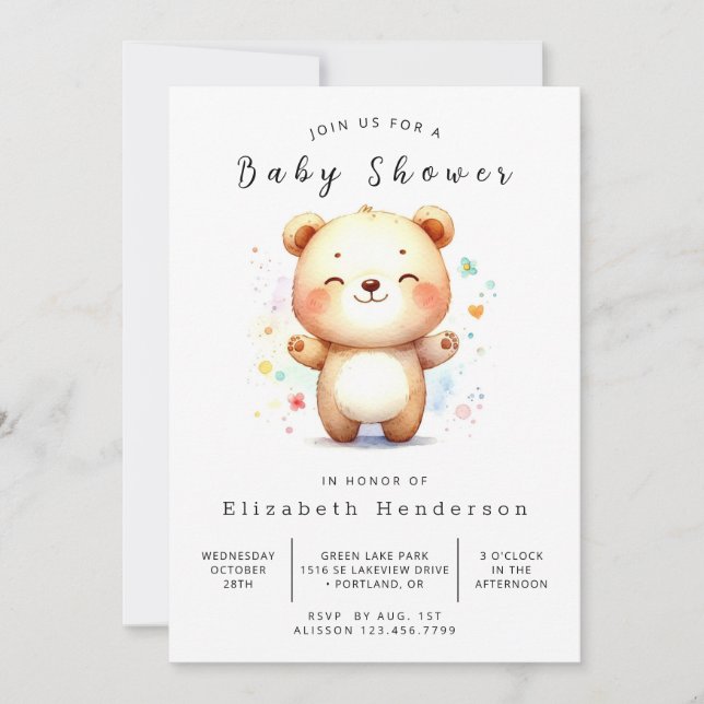 Invitation Baby shower d'ours numérique simple (Devant)
