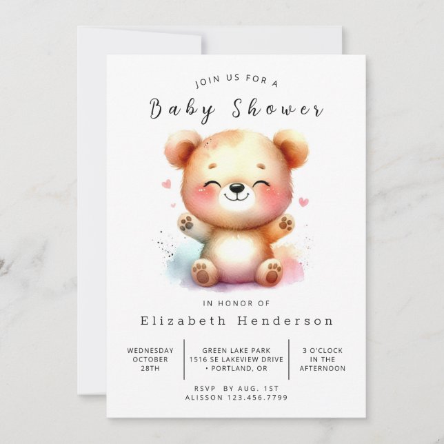 Invitation Baby shower d'ours numérique unique (Devant)