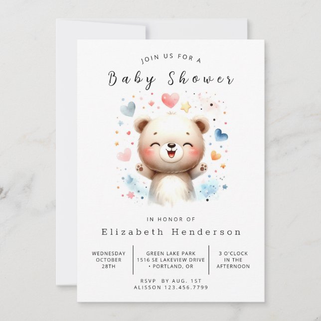 Invitation Baby shower d'ours numérique Whimsical (Devant)