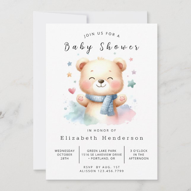 Invitation Baby shower d'ours personnalisé Boho (Devant)