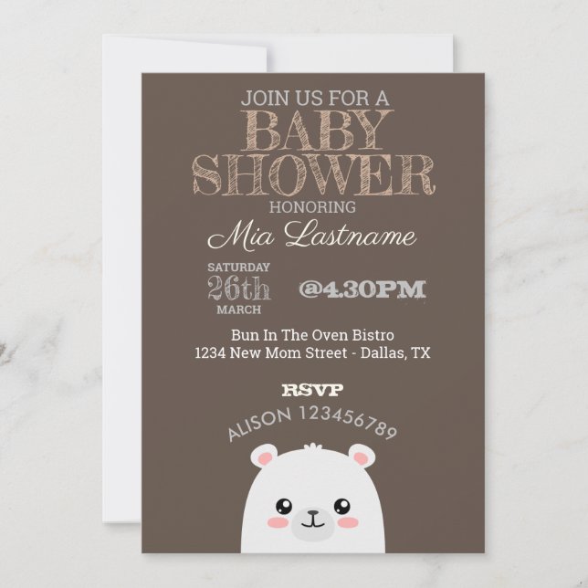 Invitation Baby shower d'ours polaire (Devant)