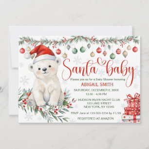Invitation Baby shower d'ours polaire pour bébé père Noël