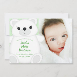 Invitation Baby shower d'ours polaire vert