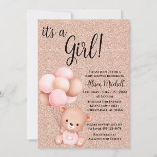 Invitation Baby shower d'ours rose Gold Teddy