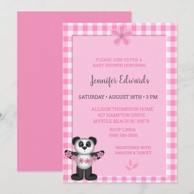 Invitation Baby shower d'ours rose pâle (Devant / Derrière)