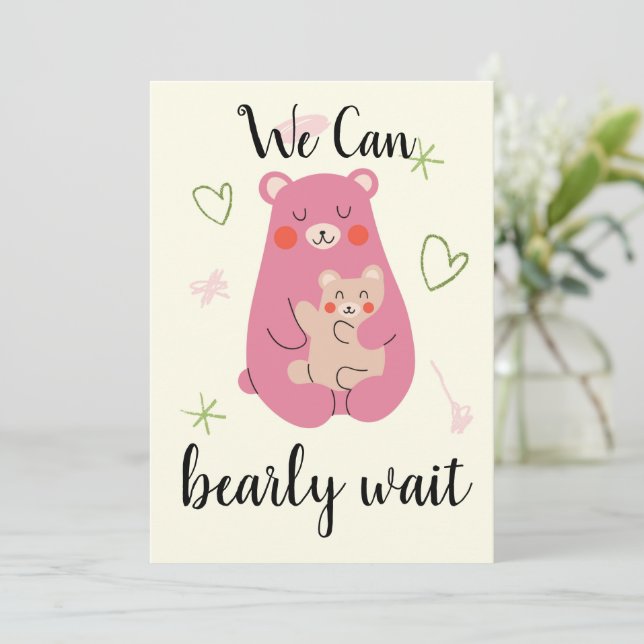 Invitation Baby shower d'ours rose vert et jaune (Debout devant)